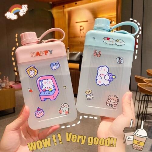450ml Cute Kettle Creative Kids Plastic Water Bottle Outdoor Anti Fall Portable Strap Drinking Water Cup Send Beautiful Stickers