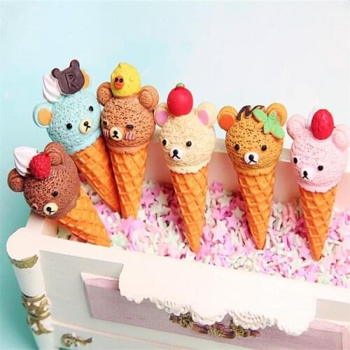 5pcs/lot Miniature Cute Ice-cream Cone bear shape Ice-cream for blyth ob11 bjd Dollhouse Decor Pretend toys Kitchen Toys
