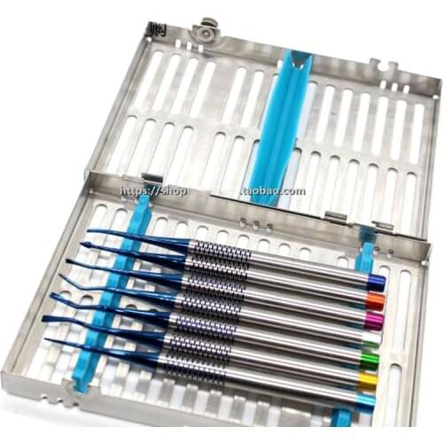 7 pcs/set Dental Elevator with Disinfection box Titanium Alloy Implant Tool Dental Tooth Extracting Plier Extraction Root Tooth