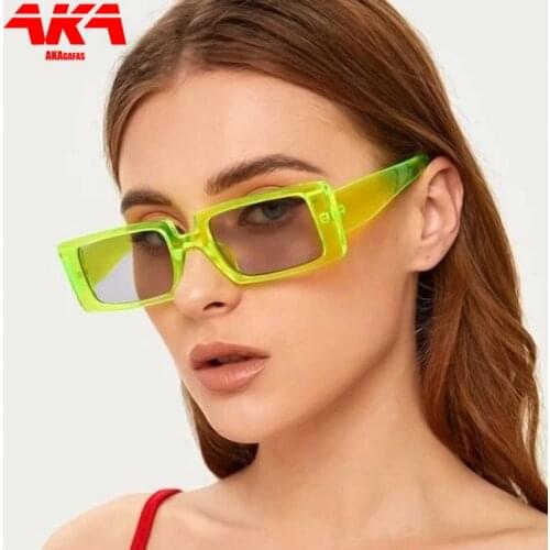AKAgafas Square Sunglasses Women 2021 Fashion Rectangle Sunglasses for Women Fluorescent Green Glasses Shade for Women Wholesale