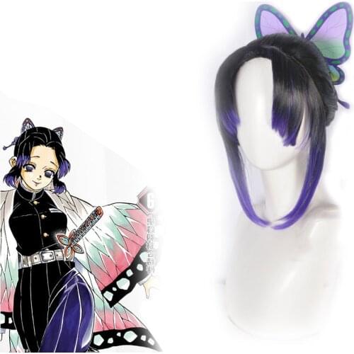 Anime démon tueur Kimetsu no Yaiba Kochou Shinobu Kochou Kanae Tsuyuri Kanawo Cosplay perruque chapeaux Cos accessoires