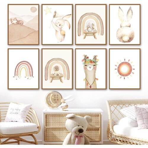 Boho Rabbit Alpaca Elephant Bear Rainbow Wall Art Canvas Painting Nordic Posters And Prints Wall Pictures Baby Kids Room Decor