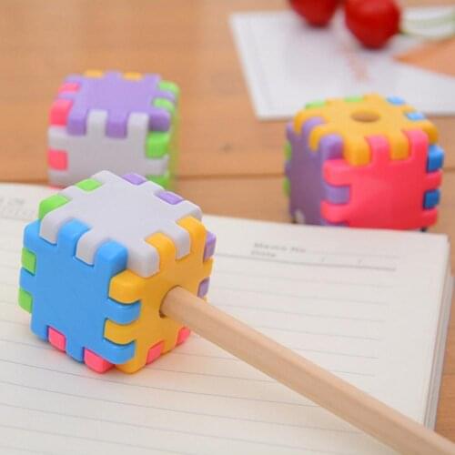 Children Pencil Sharpener Manual Assembly Puzzle Innovative Building Block Plastic Stationery Eyebrow Pencil Tool