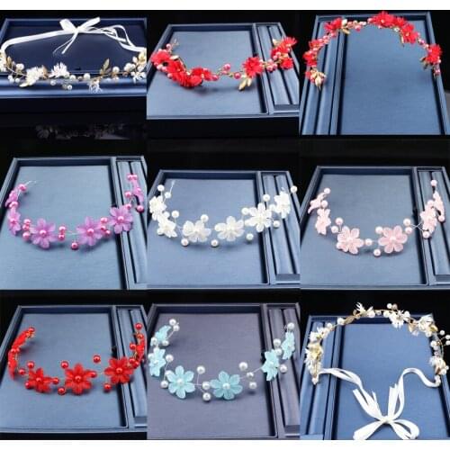 Katesolo Handmade Wedding Leaf Hair Jewelry Simulated Pearl Headwear Bride Hair Accessories Crown Tiara Wedding Headband Flower