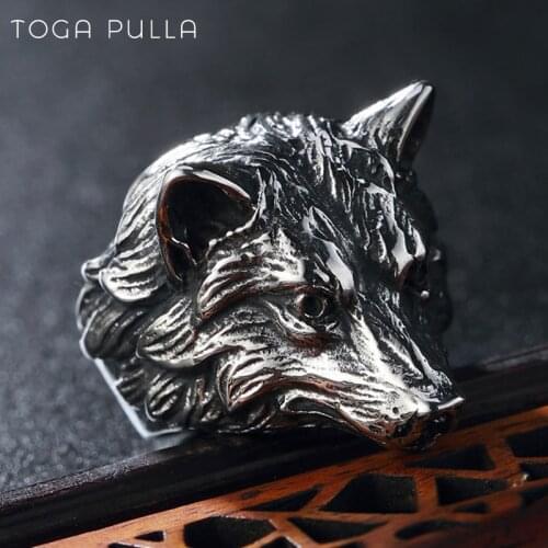 Vintage Detailed Fox Ring Men Women 316L Stainless Steel Punk Motor Biker Rings Unisex Personality Animal Jewelry