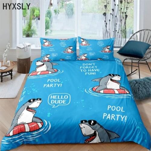 Lovely Cartoon Shark Duvet Cover Bedding Set Queen King Duvet Cover Comforter Bed Linen 2/3pcs Bedclothes Quilt Multiple Size