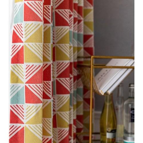Printed red colorful bright curtains for Living Room bedroom Blue geometric curtain window drapes