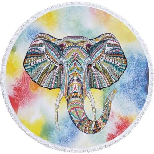 Mylb Elephant Round Beach Towel Bohemian Indian Tassel Tapestry Totem Yoga Mat Colored Microfiber Toalla Blanket 150cm