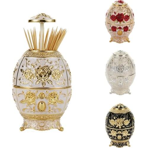 Hot New Design Metal Vintage Automatic Toothpick Holder Zinc Alloy Metal Toothpick Dispenser Box Organizer European Style