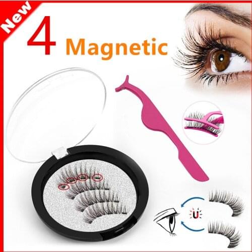 Magnetic Eyelashes 4 Magnets 3D Natural Long New Style 4 Magnetic Handmade Eyelashes Long Lasting False Eyelashes Magnet Lashes