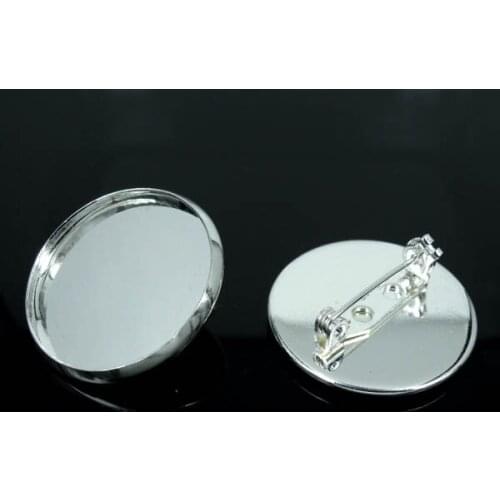 Metal Round Curved Bezel Brooch Pins Back Bar Badge Holder Safe Lock Cameo Cabochon Brooches Silver color Jewelry Accessories