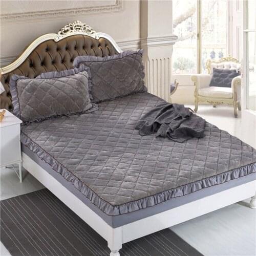 Flannel Mattress Cover Fitted Protector for Bed Solid Color Luxury Quilted with Elastic Band Coral Fleece Thick Soft Pad
