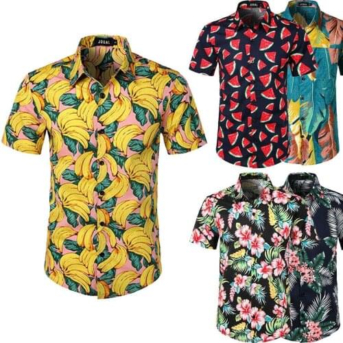 New Fashion Men Hawaiian Shirt Summer Holiday Casual Short Sleeve Printed Blouse Tops Tee