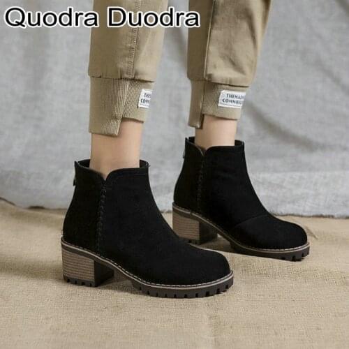 New Ankle boots Martin Boots shoes nubuck Women Winter Thick High Heel zipper plush warm Female Ladies Fashion shoes basic 43