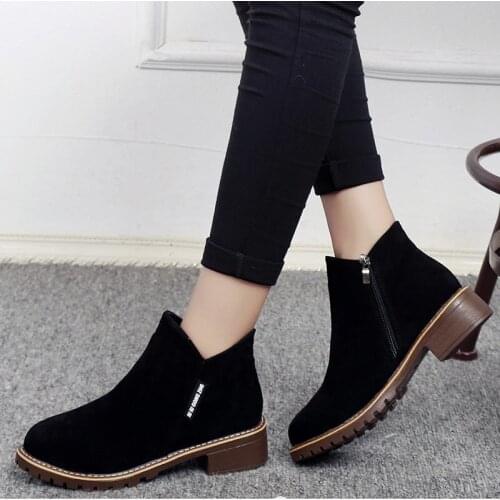 Solid Ankle Boots for Women Shoes Woman Flock New Autumn Winter Boots Female Metal Buckle Zipper Platform Short Boots Plus Size