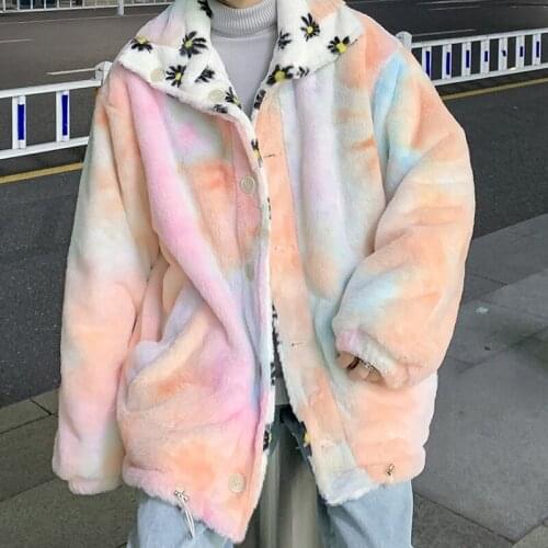 Mens Can Be Worn On Both Sides Furry Fur Parka Coat Mixed Color Thick Warm Loose N27