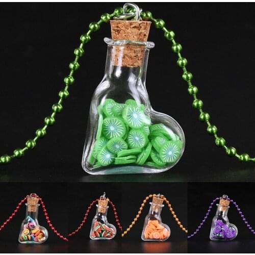 5Colors Romantic Kids Girls Heart - Shaped Multicolor Beads Glass Fruit Wishing Bottle Chain Pendant Necklaces Cute Gift Jewelry