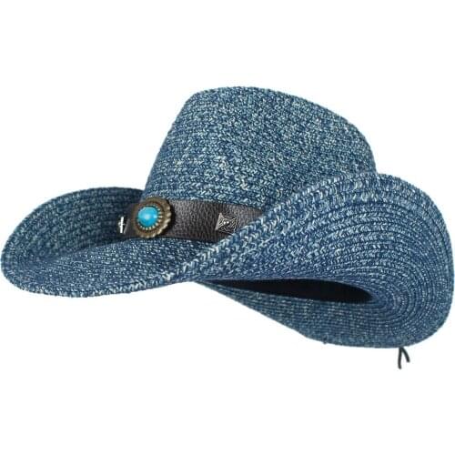 2019 Summer Outdoor Men Women Western Cowboy Hats Hand-woven Straw Hat Breathable Beach Jazz Cap Sun Hat Size 57-59CM