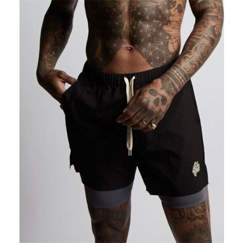 Men Shorts embroidery logo 2 in 1 Basketball Sports Men Joggers Sweatpants Jogging Fitness Quick-drying Male Short Pants Black