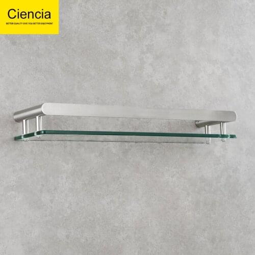 Free Shipping Black 304 Stainless Steel Bathroom Glass Shelf Wall Mount Glass Storage Towel Hanger Rack Drilling Holder