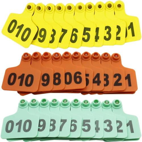 Orange green yellow 1-100 Numbers Plastic Large Livestock Ear Tag for Cow Cattle Pack of 100