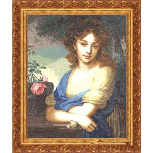 Embroidery Needlework Crafts 14CT Unprinted DIY Quality Cross Stitch Kits Handmade Arts Portrait of Oil Painting Girl Decor