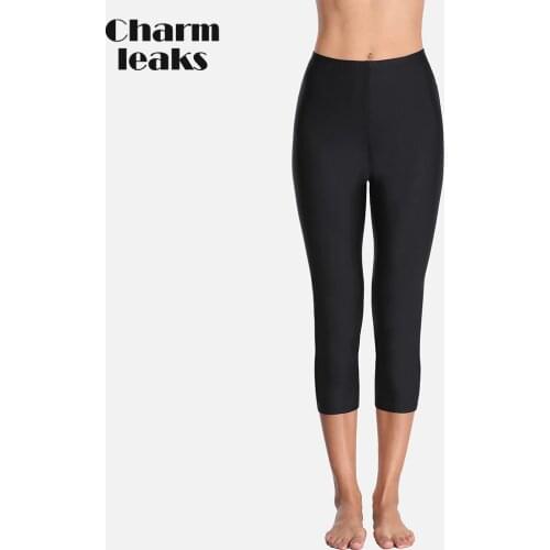 Charmleaks Women High Waist Swimming Capris Pants Ladies Tankini Bottom Swimwear Capris Pants Boardshort Sports Swimming Bottoms