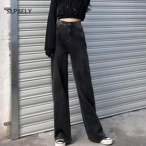 SLPBELY Vintage Black Women Jeans Summer Hight Waist Loose Wide Leg Jeans Harajuku Denim Long Pants Trouser 2021 Y2k Streetwear