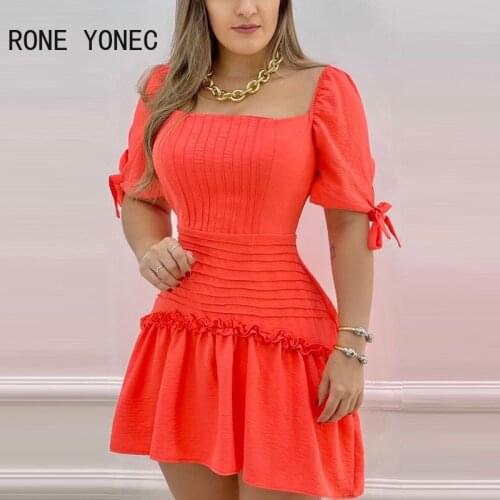 Women Off Shoulder Cami Ruffles Frill Hem Multicolor Print Dress Vacation Dress 2021