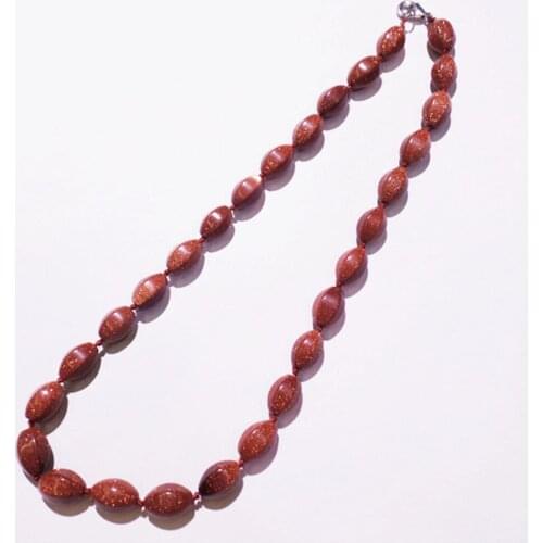 1 Strand/28Pcs 14x10mm Wholesale Fashion Jewelry Brown Gold Sand Stone Facet Six Angle Oval Pendant Necklace Length 210mm S1069