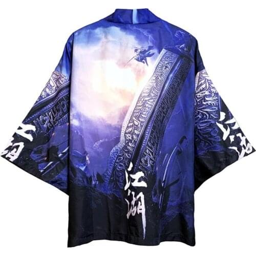 2020 New Fashion Robe Cosplay Samurai Loose Jacket Japanese Kimono Traditional Black Yukata Men Asian Clothing Bathrobe Mens