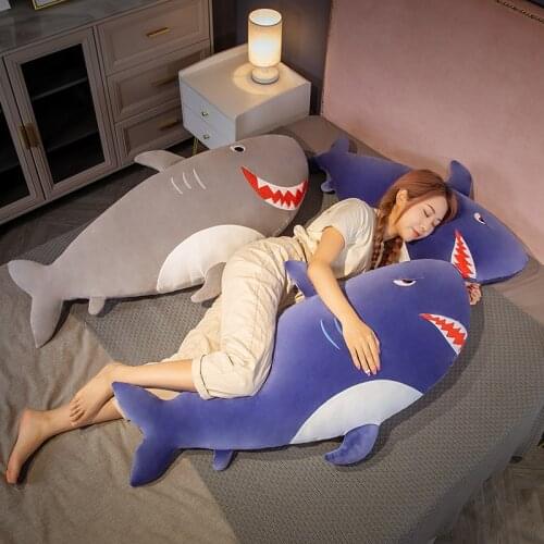 60-120cm Soft Giant Large Shark Plush Stuffed Ocean Fish Doll Toy Animals Reading Pillow For Children Kids Gift