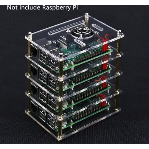 Raspberry Pi 4B Acrylic Case Multi-layer Box Shell with CPU Cooler Fan Clear Cover Metal Screw for Raspberry Pi 3 Model B+/3B/2B