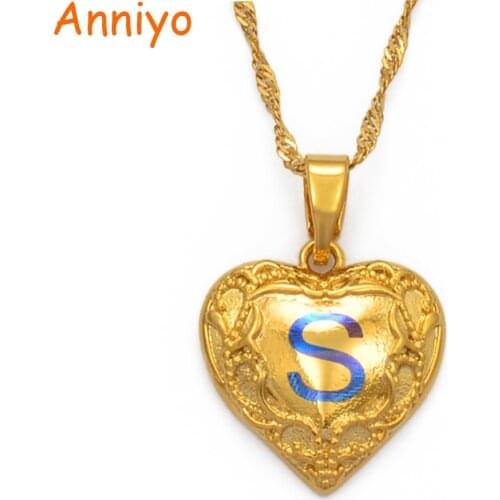 Anniyo Heart A-Z Initial Pendant Necklaces With Blue Print English Alphabet Letters Necklaces Marshall Hawaii Jewelry #214506