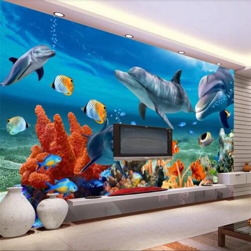 Beibehang Custom wallpaper 3d mural underwater world dolphin TV background wall paper living room bedroom mural papel de parede