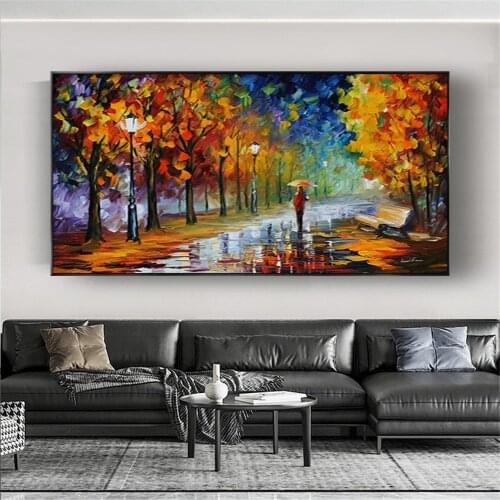 Frameless Large Panorama Panorama Modern Mural Rain Tree Road Cutter Oil Painting Canvas Wall Art Decoration Aisle entrance art
