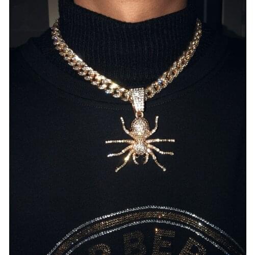 Ice Out Cubic Zircon Big Spider Pendant Necklace MenS Hip Hop Jewelry With Full Rhinestone Miami Cuban Link Chain