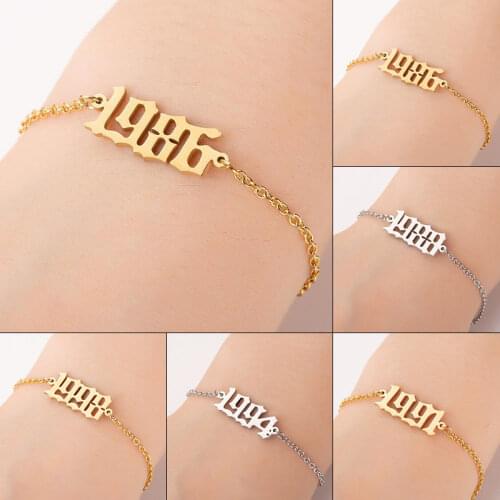 1980 To 2020 Birth Year Number Charm Bracelet Stainless Steel Gold/Silver Color Bangle Women Birthday Gift Fashion Jewelry New
