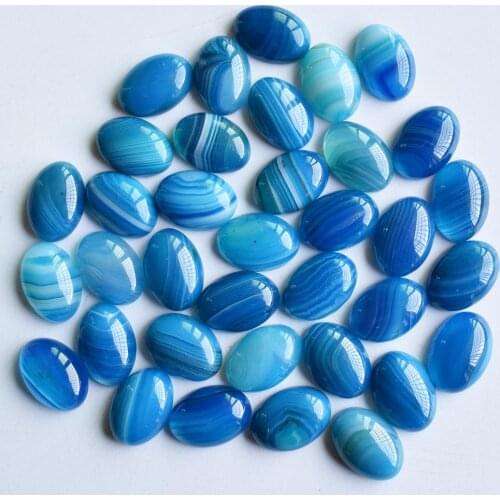 Wholesale 50pcs/lot fashion hot sell good quality natural Blue stripe onyx Oval CAB CABOCHON 10x14mm beads for jewelry making