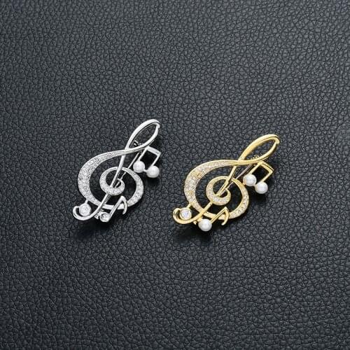 Elegant Music Note Design Crystal Brooches Pins Luxury Cubic Zirconia Pearl Brooch Fashion Jewelry Broche Graduation Gift Friend
