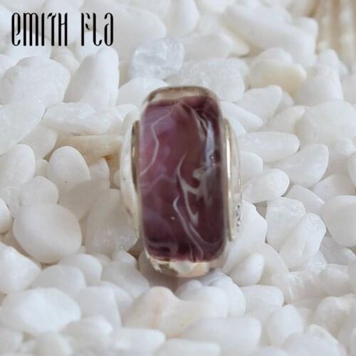 Emith Fla 925 Sterling Silver Large Hole Milk Coffee Murano Glass European Charm Beads Fit Brand Bracelet Beads Jewelry Gift