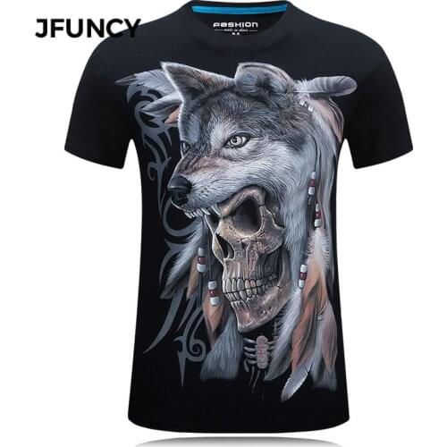JFUNCY 3D Wolf Fashion Print Tshirt Men Graphic T Shirts Summer Short Sleeve Streetwear Male Tee Top Cotton Casual Man Clothing