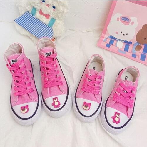 Disney cartoon girl cute rose red bear high-top canvas casual shoes girls breathable soft-soled non-slip low-top sneakers