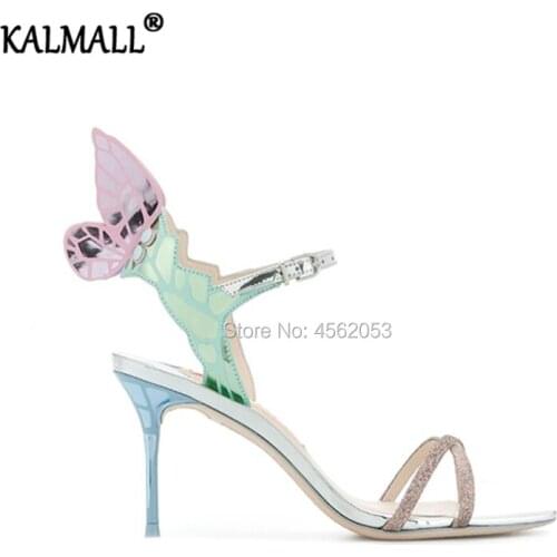 KALMALL Fashion Magical Butterfly Wings Sandals Women Party Dress Shoes Slingback Open Toe High Heels Buckle Strap Sexy Sandalen