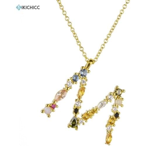 Kikichicc 925 Sterling Silver Gold M Letter Initial Pendant Necklace Alphabet Name Speicial Colorful CZ Zircon Women Jewelry