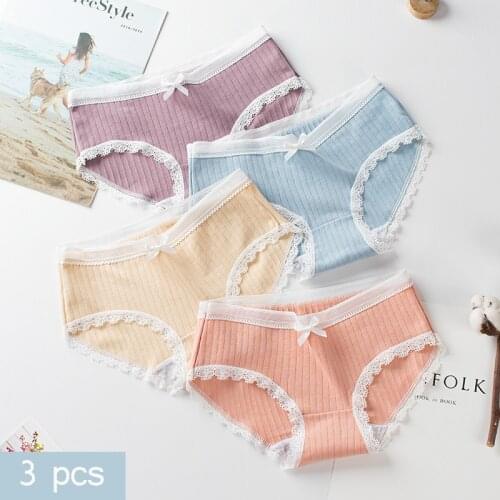 3 piece Women cotton panties girls Mid-waist underwear teens cotton underwear women lace underpanties ladys underwear set