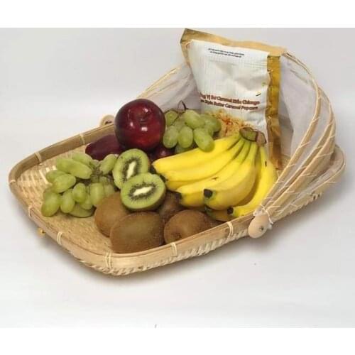 Hand-woven Food Storage Basket with Retractable Mesh Cover Bread Vegetable and Fruit Food Storage Home and Outdoor Picnic Tools