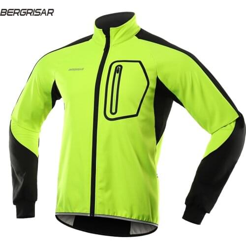 Bergrisar Men Winter Thermal Softshell Cycling Jacket Windproof Waterproof Bike Jacket MTB Coat Bicycle Clothing Reflective 011