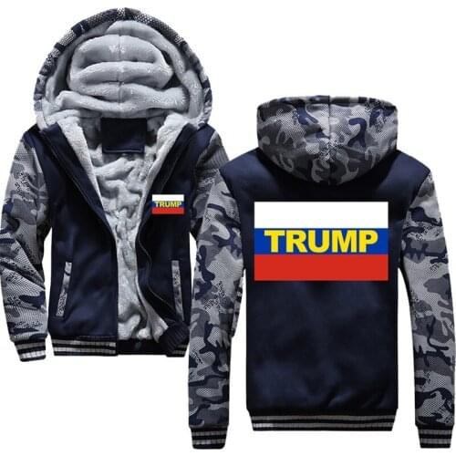 Trump Russian Flag CPAC Winter Mens Hoodies Fleece Warm Hood Thick Coats Sweatshirts Hoodies Zipper Men Hoodie Jacket