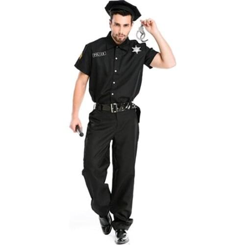 Male Police Costumes Black Halloween Costume for men Deguisement Halloween Policeman Fancy Cosplay Clothing
